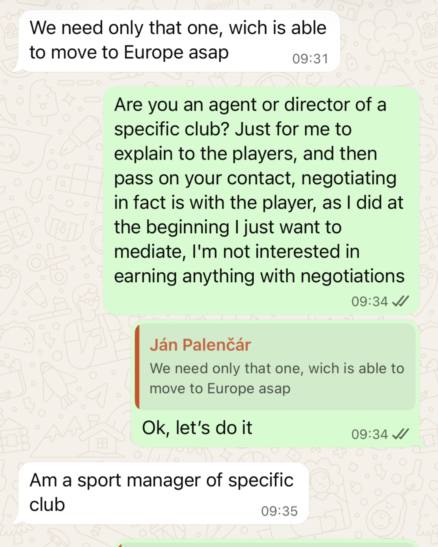 Negociação com diretor esportivo